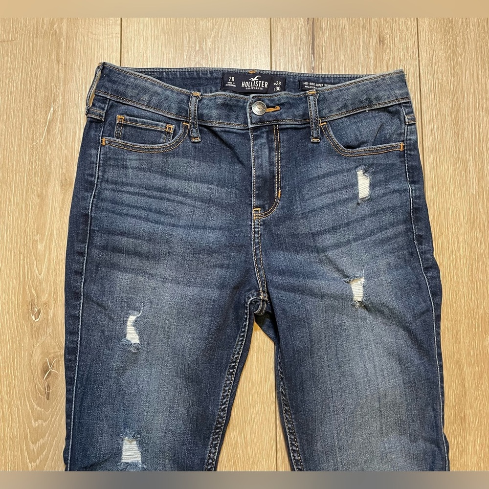 Hollister Co. Epic Flex Dark Wash Distressed Super Skinny Y2K Denim Jeans 7 R - Picture 2 of 7